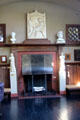 Fireplace with plaster models in Little Studio at Saint-Gaudens NHS. Cornish, NH.