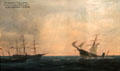 Civil War naval battle off Cherbourg, France between Kearsarge & Alabama painting at Woodman Museum. Dover, NH.