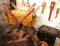 Swinging butter churn & other butter tools in Garrison house at Woodman Museum. Dover, NH.