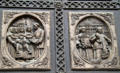 Jean-Baptiste Lamy arrives & Vatican scene appointing first bishop on panels of St. Francis Cathedral bronze door. Santa Fe, NM.