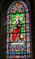 Evangelist St Mark with lion stained glass window in St Francis Cathedral. Santa Fe, NM.