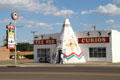 Tee Pee Curios sign & theme building left from Route 66 era. Tucumcari, NM.