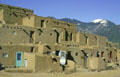 Taos pueblo, a multilevel adobe structure, now a UNESCO heritage site. Taos, NM