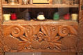 Details of carved corner shrine at Taos Art Museum. Taos, NM.