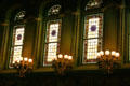 Stained glass windows of Senate in New York State Capitol. Albany, NY.