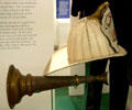 Antique fire helmet & horn at Buffalo History Museum. Buffalo, NY.