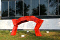 Red sculpture against facade of addition to Albright-Knox Art Gallery. Buffalo, NY.