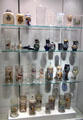 Collection of German enameled glass beakers, flasks & Humpen at Corning Museum of Glass. Corning, NY.