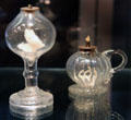 American glass bedside lamps from New England & pressed glass lamp & at Corning Museum of Glass. Corning, NY.