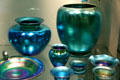 Steuben Blue Aurene glass vases at Corning Museum of Glass. Corning, NY.