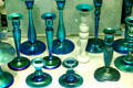 Steuben Blue Aurene glass candlesticks at Corning Museum of Glass. Corning, NY.