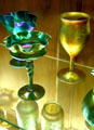 Steuben iridescent glass goblets at Corning Museum of Glass. Corning, NY.