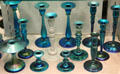 Blue Aurene glass candlesticks by Frederick Carder for Steuben Glass at Corning Museum of Glass. Corning, NY.