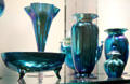 Blue Aurene glass vases & bowls by Frederick Carder for Steuben Glass at Corning Museum of Glass. Corning, NY.