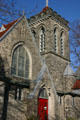 Gothic Revival facade of Christ Episcopal Church. Corning, NY