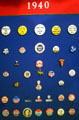 Collection of Roosevelt campaign pins from 1940 in Presidential Museum. Hyde Park, NY.