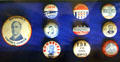 Collection of Roosevelt campaign pins from labor movement in Presidential Museum. Hyde Park, NY.