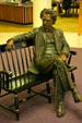 Sculpture of Mark Twain sits on bench in Elmira College Library. Elmira, NY.