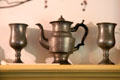 Pewter teapot & goblets in kitchen at Millard Fillmore House. East Aurora, NY.