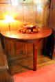 Roycroft side table with ceramic punchbowl & lamp at Elbert Hubbard Roycroft Museum. East Aurora, NY.