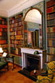Library with columned white marble fireplace at Eastman House. Rochester, NY.