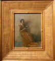Framed portrait of woman in brown dress by Thomas W. Dewing at Memorial Art Gallery. Rochester, NY.