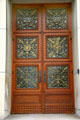 Entrance door of Rush Rhees Library facade at University of Rochester. Rochester, NY.