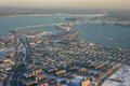 Throgs Neck Bridge over Long Island Sound from air. NY.