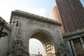 Manhattan Bridge Arch & Confucius Plaza Apartments. New York, NY.