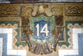 Eagle with #14 shield tiles in 14th St. subway station by Grueby Faience Company. New York, NY.