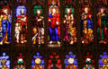 Stained glass windows of Christ & Evangelists + Peter & Paul in Trinity Church. New York, NY