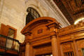 Carved wooden partition in main reading room of New York Public Library. New York, NY.
