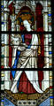 St Barbara with tower of martyrdom stained glass from the church at Boppard-am-Rhein at The Cloisters. New York, NY.