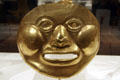 Hammered gold funerary mask from Llama culture, Colombia at Metropolitan Museum of Art. New York, NY.