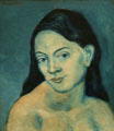 Head of Woman painting from Blue Period by Pablo Picasso at Metropolitan Museum of Art. New York, NY.