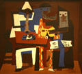 Three Musicians painting in cubist style by Pablo Picasso at MoMA. New York, NY.