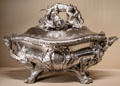 Silver tureen with hunting scene handle by Edme-Pierre Balzac of Paris with royal arms added at Metropolitan Museum of Art. New York, NY.
