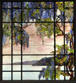 View of Oyster Bay leaded Favrile glass window by Louis C. Tiffany of Tiffany Studios, New York City at Metropolitan Museum of Art. New York, NY.