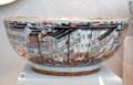 Chinese export porcelain punch bowl painted with western trading posts at Canton at Metropolitan Museum of Art. New York, NY.