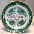 Chinese export porcelain plate with green E Pluribus Unum eagle at Metropolitan Museum of Art. New York, NY.