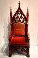Gothic revival armchair possibly by Gustave Herter made for Belvoir mansion in Yonkers, NY at Metropolitan Museum of Art. New York, NY.