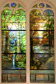 Dawn in Springtime Woods & Sunset in Autumn Woods stained glass windows by Louis Comfort Tiffany Studios at Brooklyn Museum. Brooklyn, NY.
