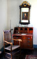 Dropfront desk, armchair & early American mirror at Conference House. Staten Island, NY.