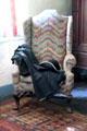 Upholstered arm chair at Conference House. Staten Island, NY.