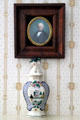 Van Buren portrait & polychrome delft jar with lid on mantel shelf at Lindenwald. Kinderhook, NY.