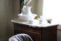 Pitcher & basin on marble-topped washstand in Martin Van Buren's bedroom at Lindenwald. Kinderhook, NY.
