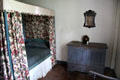 Canopy bed, chest & mirror in Schenck House bedroom at Old Bethpage Village. Old Bethpage, NY.
