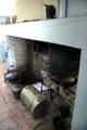 Kitchen fireplace with meat roaster in Williams House at Old Bethpage Village. Old Bethpage, NY.