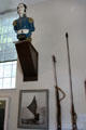 Ship figurehead & harpoon plus lance at Whaling Museum. Cold Spring Harbor, NY.