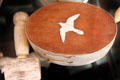 Carved bird on whalebone & wood ditty box at Sag Harbor Whaling Museum. Sag Harbor, NY.